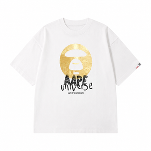 AAPE by A Bathing Ape Universe Gold Moonface Logo Print T-shirt White