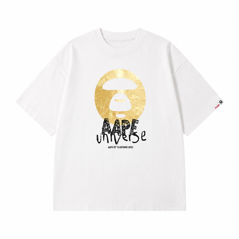 AAPE by A Bathing Ape Universe Gold Moonface Logo Print T-shirt White